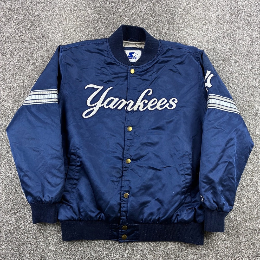 Vintage New York Yankees Starter Jacket Mens 2XL Blue Nylon Satin Bomber MLB